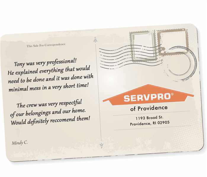 A postcard graphic with a review on it 